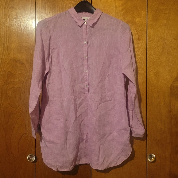 J Jill Love Linen Top Roll Tab Popover Lilac Purple Pink Sz Medium - Picture 10 of 14